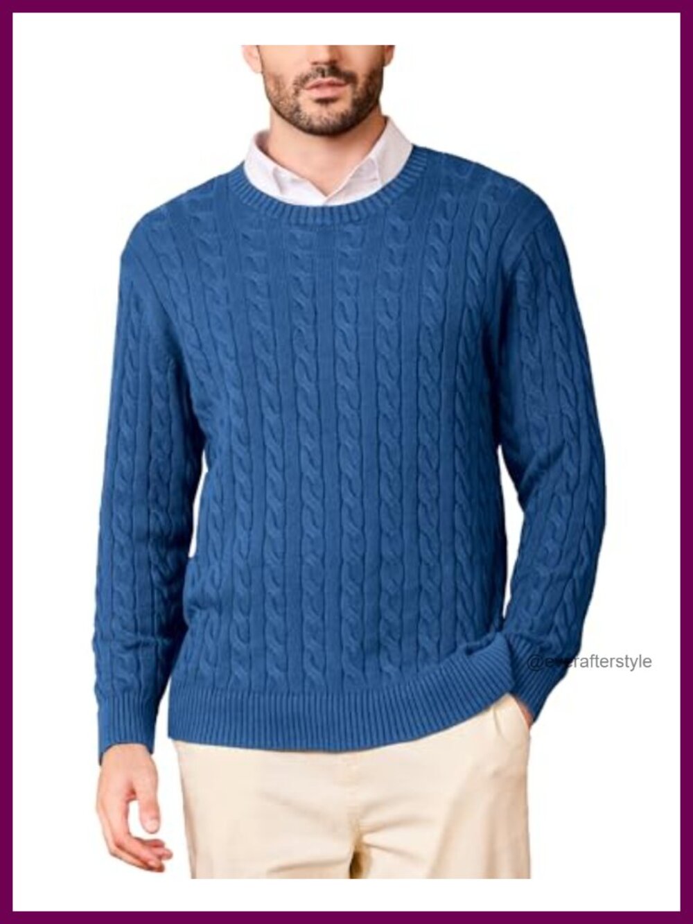 Men's Cotton Cable Knit Crew Neck Pullover Sweater Long Sleeve